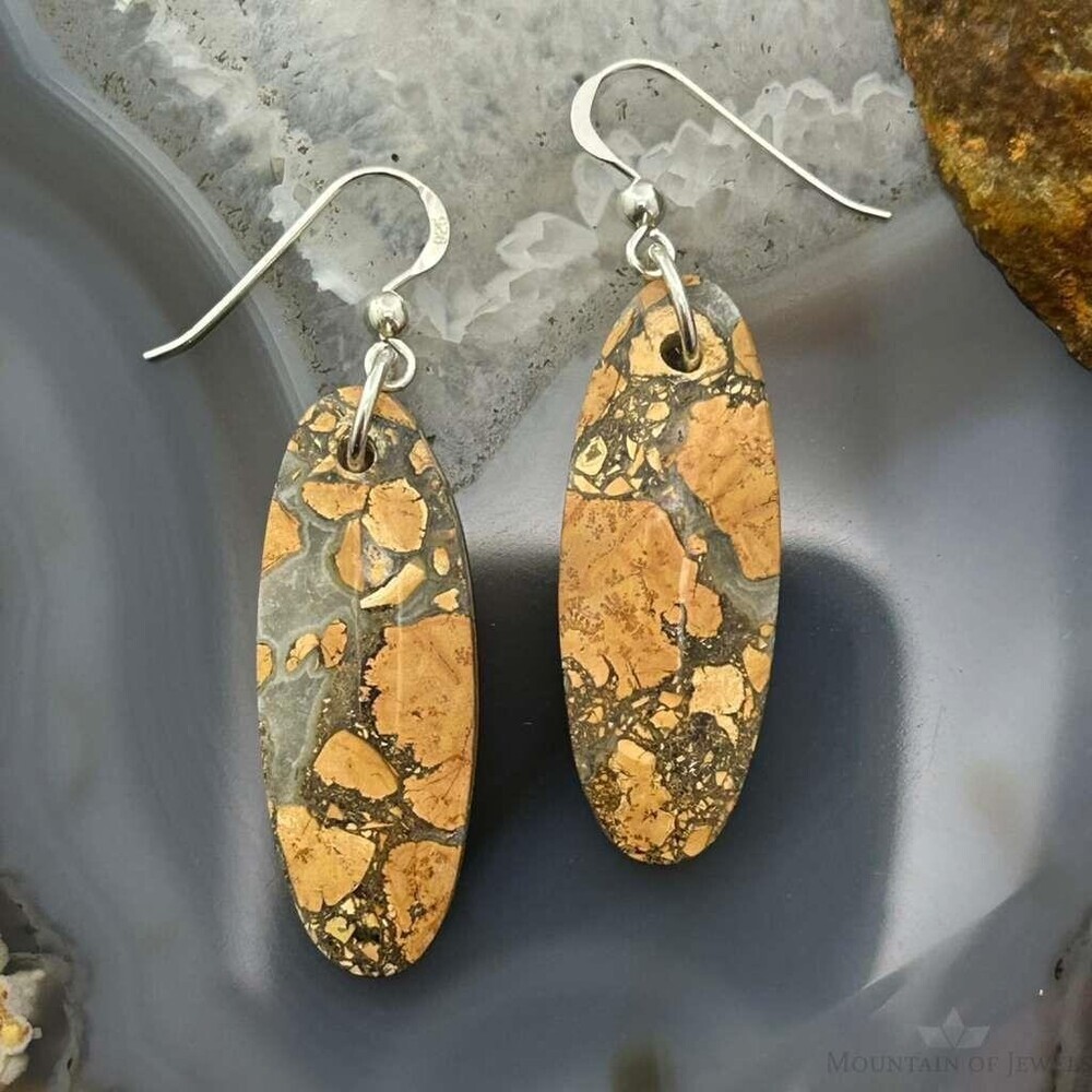 Sterling Silver Oval Maligano Jasper Slab Dangle Earrings For Women #511